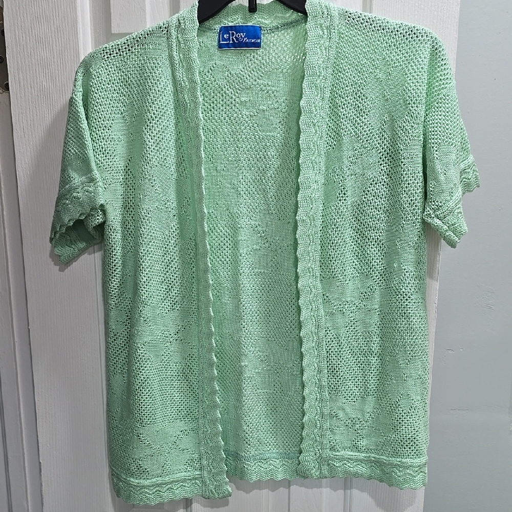Green Knit Open Cardigan Skirt Set - Picture 4 of 10